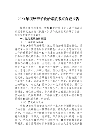 2023年领导班子政治素质考察自查报告