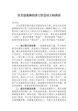 在全县集体经济工作会议上的讲话