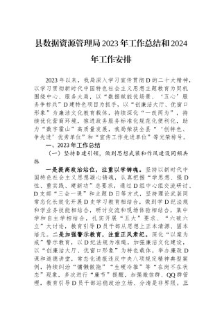 县数据资源管理局2023年工作总结和2024年工作安排