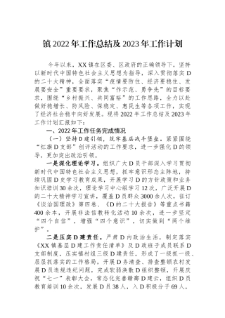 镇2023年工作总结及2023年工作计划