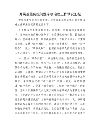 开展基层负担问题专项治理工作情况汇报
