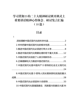 学习贯彻党的二十大精神研讨班开班式上重要讲话精神心得体会、研讨发言汇编（10篇）