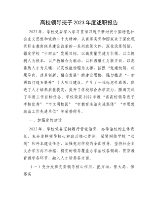 高校领导班子2023年度述职报告