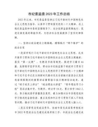 市纪委监委2023年工作总结