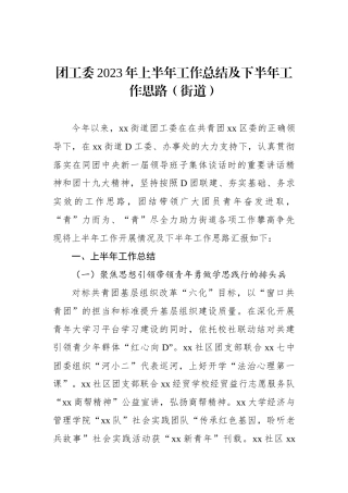 团工委2023年上半年工作总结及下半年工作思路（街道）