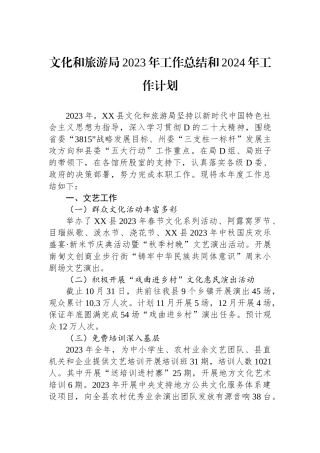 文化和旅游局2023年工作总结和2024年工作计划
