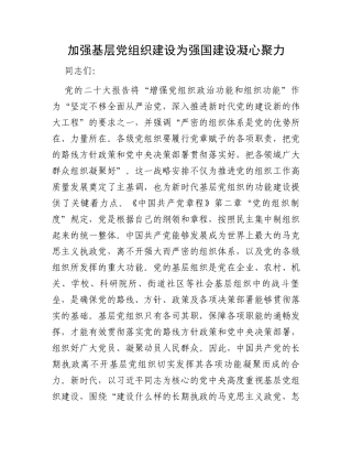 加强基层党组织建设为强国建设凝心聚力