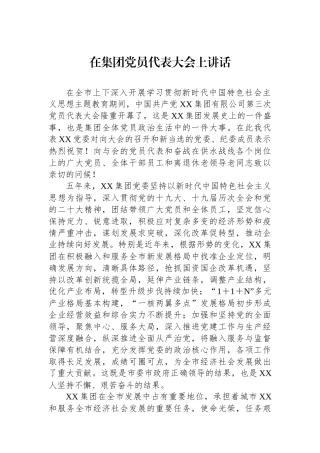 在集团党员代表大会上讲话