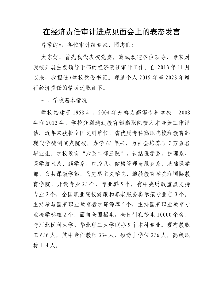 在经济责任审计进点见面会上的表态发言_第1页