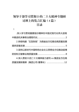 领导干部学习贯彻党的二十大精神专题研讨班上的发言汇编（4篇）