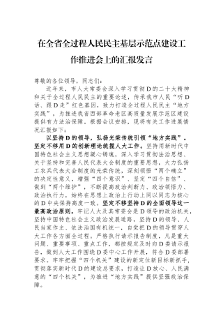 在全省全过程人民民主基层示范点建设工作推进会上的汇报发言