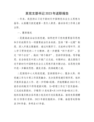 某党支部书记2023年述职报告