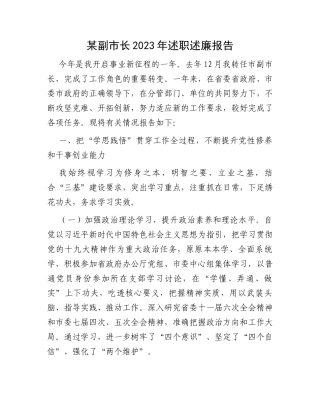 某副市长2023年述职述廉报告