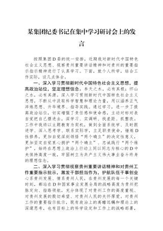 某集团纪委书记在集中学习研讨会上的发言