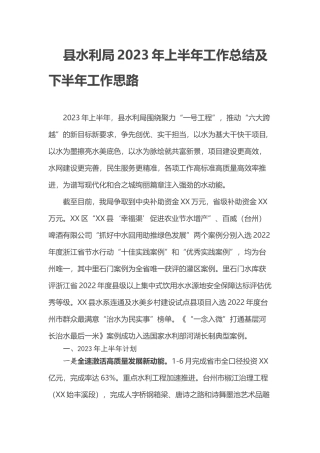 县水利局2023年上半年工作总结及下半年工作思路