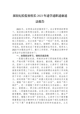 派驻纪检监察组长2023年述学述职述廉述法报告