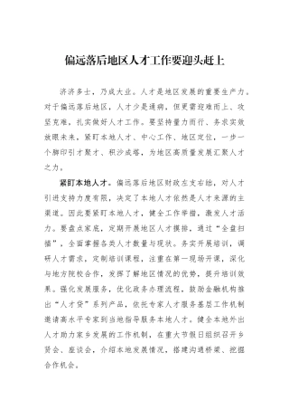 偏远落后地区人才工作要迎头赶上
