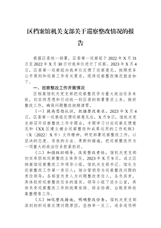 区档案馆机关支部关于巡察整改情况的报告