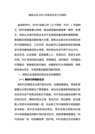 国有企业2023年政治生态工作报告