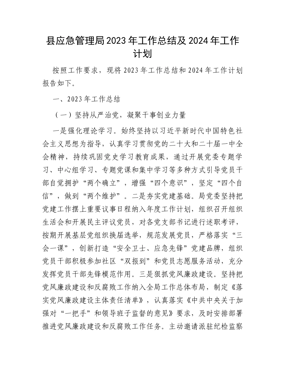 县应急管理局2023年工作总结及2024年工作计划_第1页