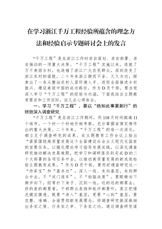 在学习浙江千万工程经验所蕴含的理念方法和经验启示专题研讨会上的发言