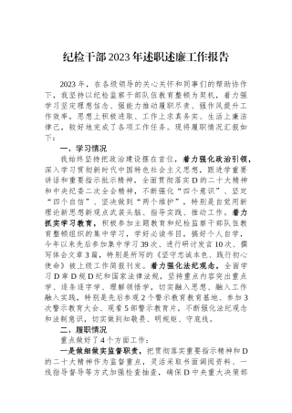 纪检干部2023年述职述廉工作报告