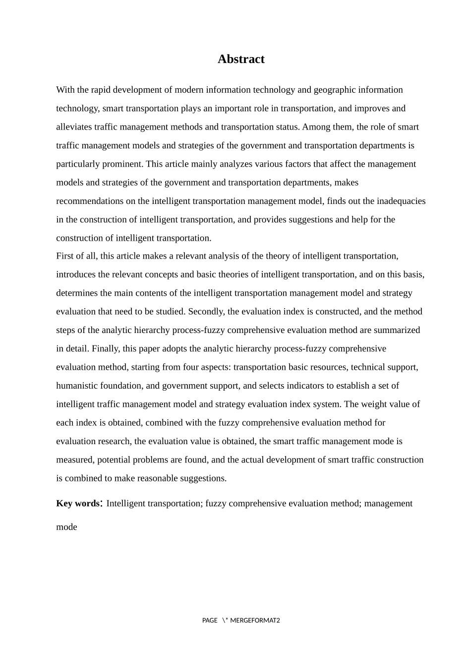 基于模糊综合评价法的智慧交通管理模式与策略评价应用论文设计_第2页