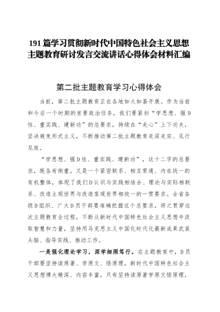 学习贯彻新时代中国特色社会主义思想主题教育研讨发言交流讲话心得体会范文汇编第二批可用(191篇）