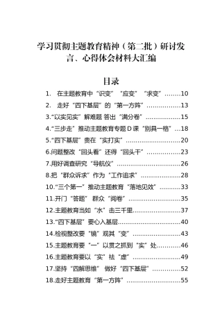 学习贯彻主题教育精神（第二批）研讨发言、心得体会材料大汇编