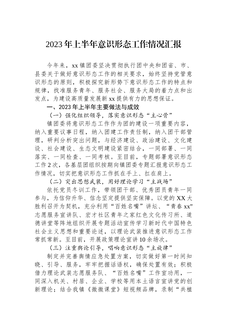 2023年上半年意识形态工作情况汇报_第1页