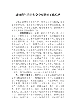 城镇燃气消防安全专项整治工作总结