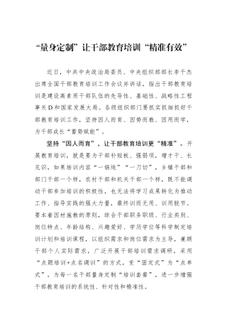 “量身定制”让干部教育培训“精准有效”