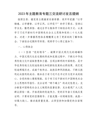 2023年主题教育专题三交流研讨发言提纲