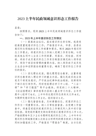 2023上半年民政领域意识形态工作报告