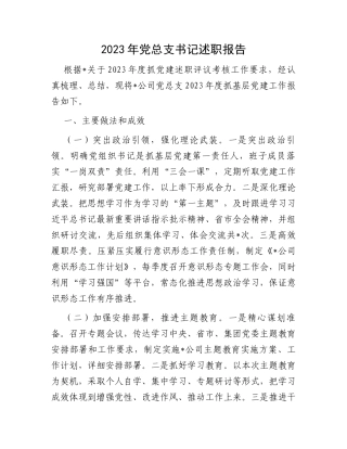 2023年党总支书记述职报告
