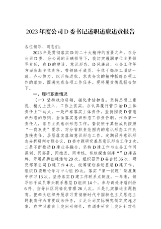 2023年度公司党委书记述职述廉述责报告