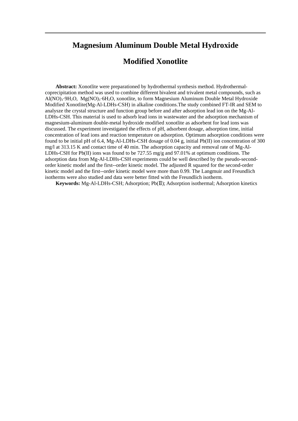 镁铝双金属氢氧化物改性硬硅钙石对铅离子的吸附研究_第2页