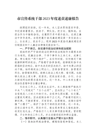 市宣传系统干部2023年度述责述廉报告