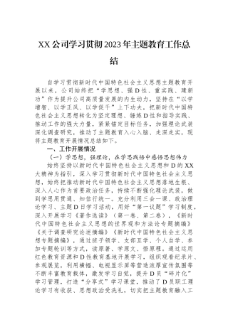 XX公司学习贯彻2023年主题教育工作总结