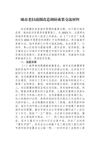 城市老旧商圈改造调研成果交流材料