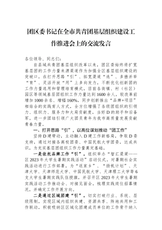 团区委书记在全市共青团基层组织建设工作推进会上的交流发言