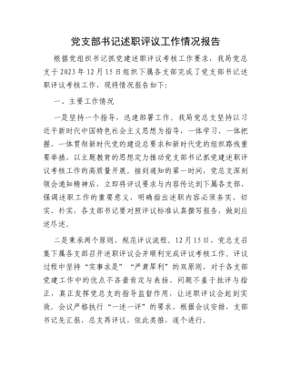 党支部书记述职评议工作情况报告