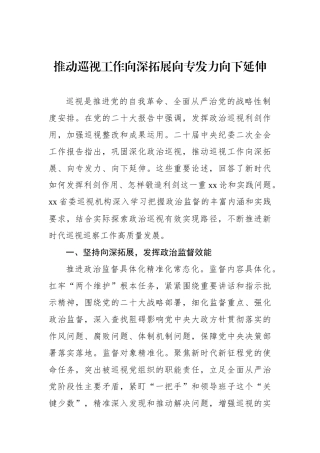 推动巡视工作向深拓展向专发力向下延伸