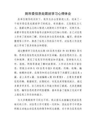 到市委信息处跟班学习心得体会