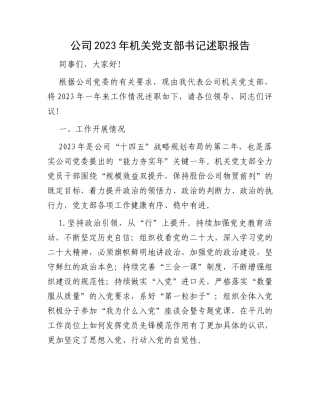 公司2023年机关党支部书记述职报告