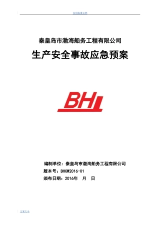 船务工程公司生产安全事故应急预案