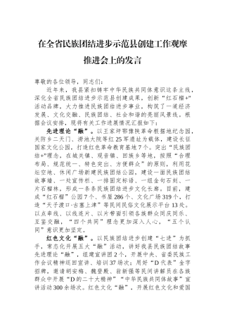 在全省民族团结进步示范县创建工作观摩推进会上的发言
