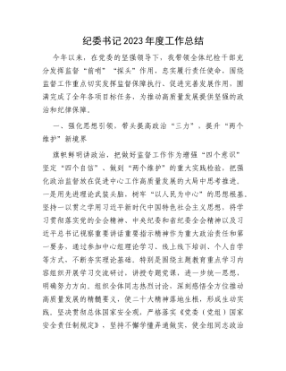 纪委书记2023年度工作总结