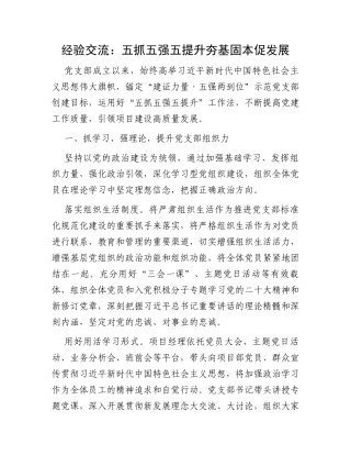 经验交流：五抓五强五提升夯基固本促发展