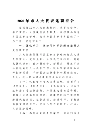 2020年市人大代表述职报告
